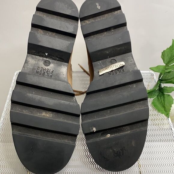 EILEEN FISHER Women Calm Tan Suede Shearling Platform lug‎ Sole Hiker Bootie 7.5 - Picture 12 of 13